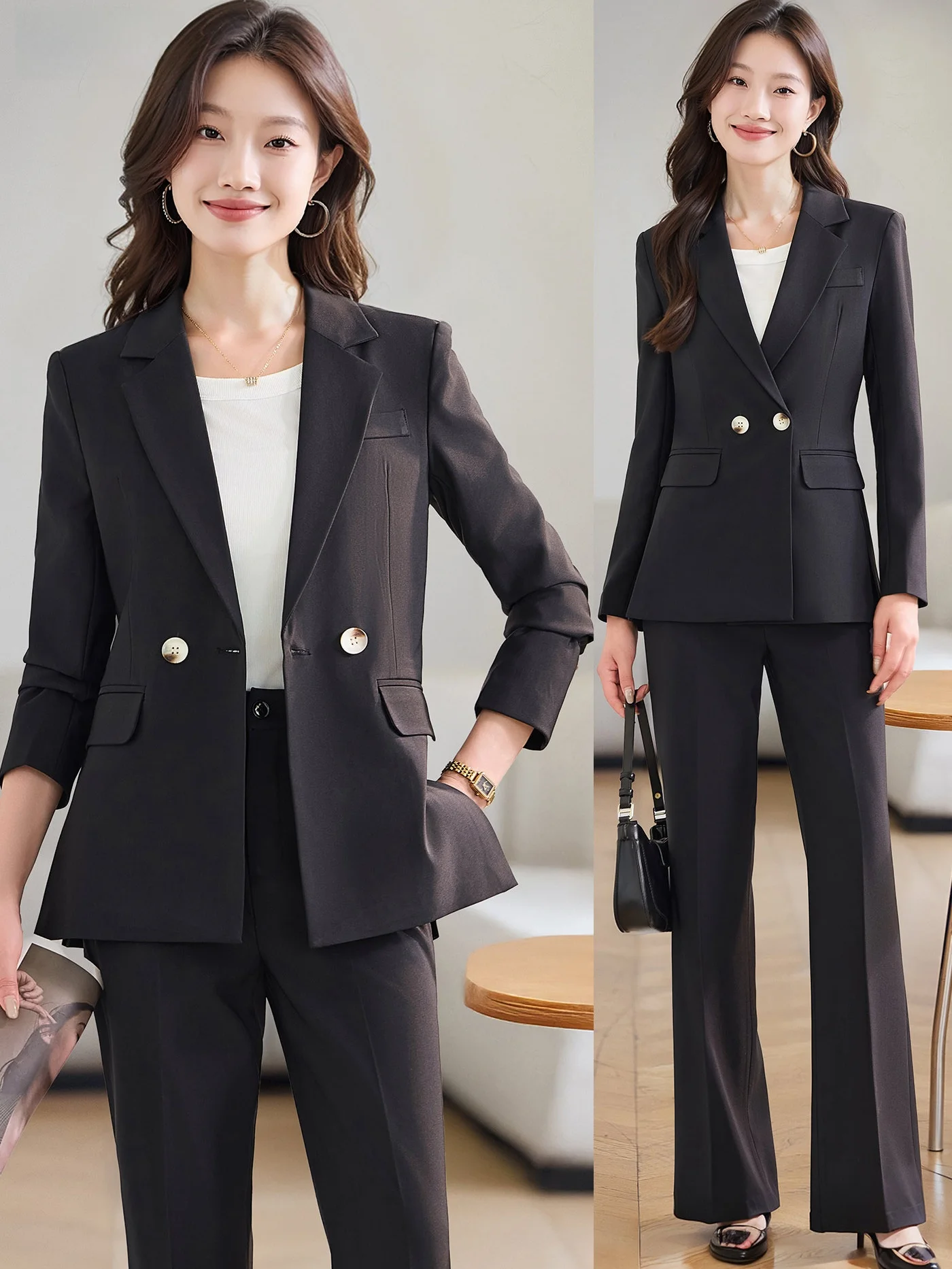 

Bla Suit Jaet Women's Formal Interview Workwear Ensemble Profional Presenter Host Sli Slim Fit Button ket