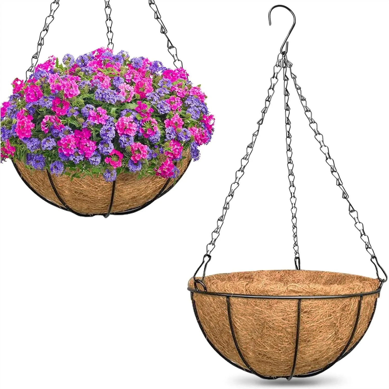 

2 Pack 14 Inch Hanging Baskets for Plants Outdoor, Metal Wire Planters with Coco Liner for Home Garden Porch