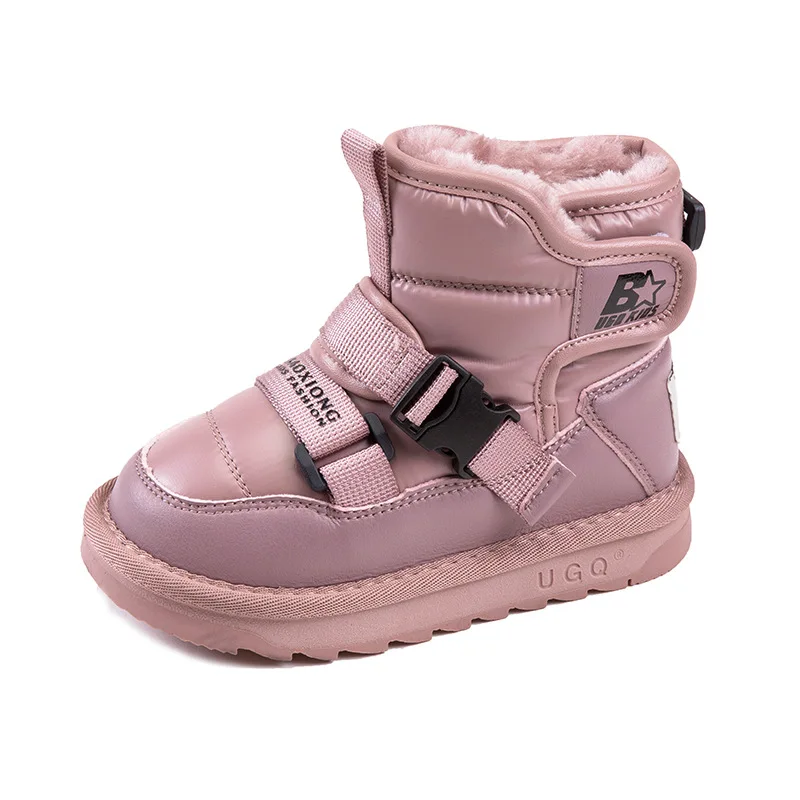 Children\'s Genuine Leather Snow Boots Girls pink Thickening Antiskid Warm Boot New Winter 2024 Infant Boots Boy Waterproof Plush