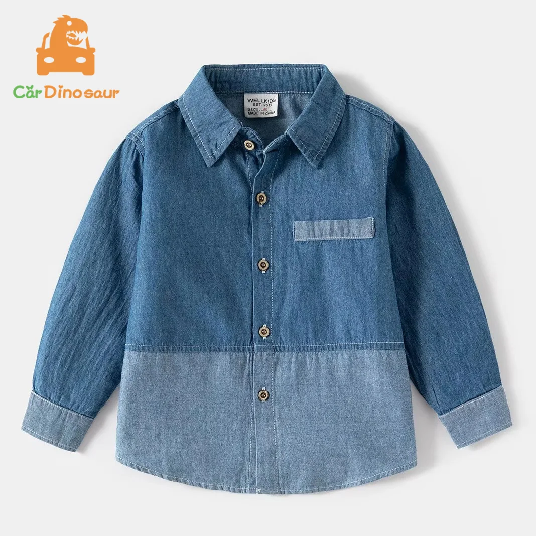 

2025 Spring Autumn Casual 2 3 4 5 6 8 Years New Turn-down Collar Cotton Long Sleeve Classic Patchwork Kids Baby Boys Denim Shirt