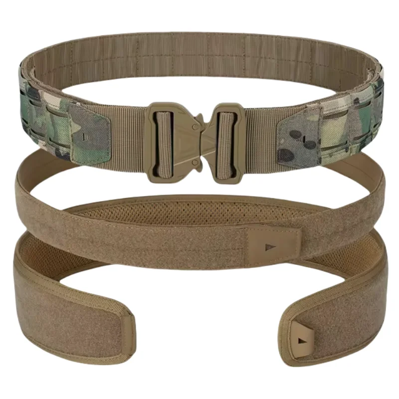 YAKEDA Tactical Belt 3 IN 1 Laser Cut Quick Release Buckle MOLLE Combat Shooting Belt with Inner Belt & Back Support Pad