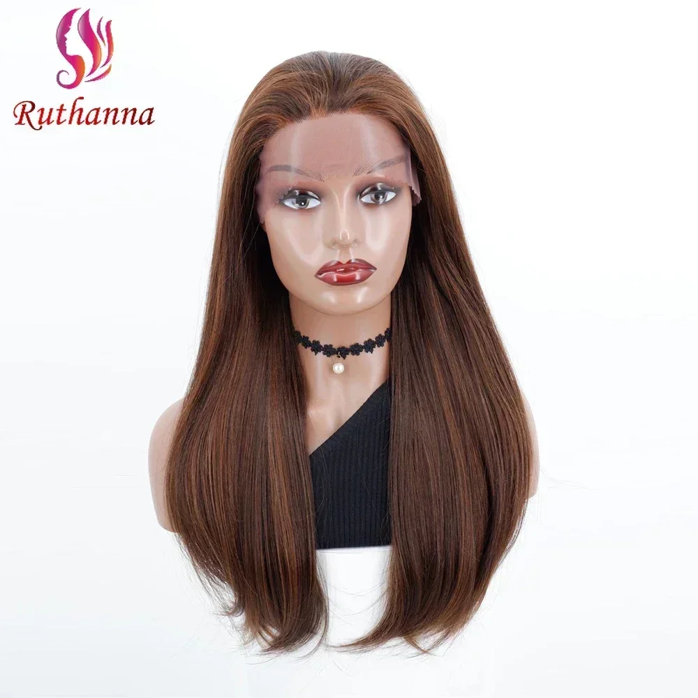 Fashion Ombre Silky Straight 13x1 Lace Front Synthetic Long Straight Wig For Women 24 Inch High Quality Heat Resistant Fiber Wig