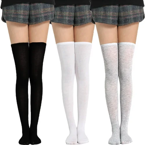 Calcetines largos sexis de Color sólido blanco y negro para mujer, medias por encima de la rodilla hasta el muslo por encima de la rodilla, calcetines hasta la rodilla de Lolita para mujer y niña