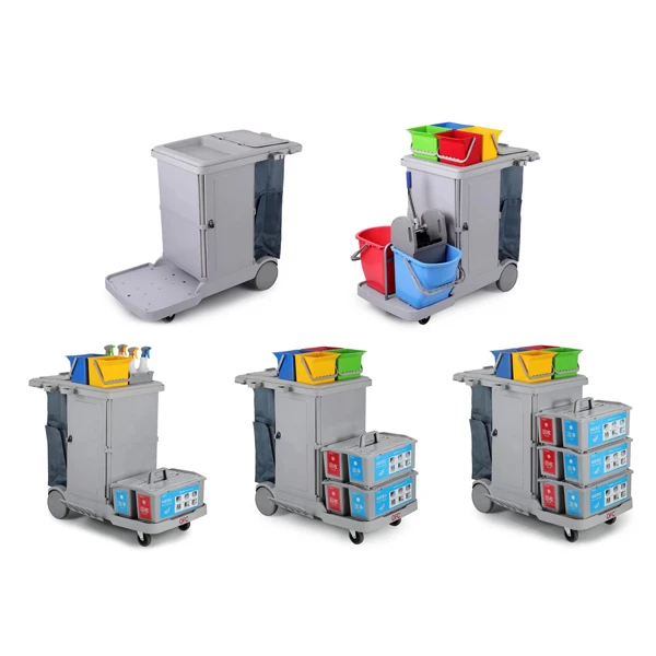 Household Eco-Friendly Open Top Storage Bucket Lockable Flat Mop Cleaning Janitor Trolley Cart view 3