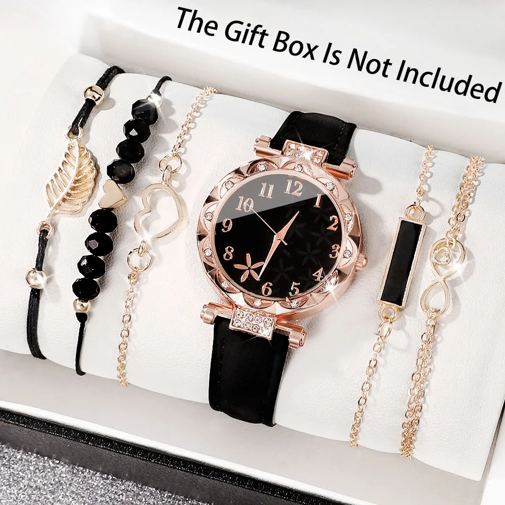 6-piece ladies' elegant quartz watch and minimalist accessory set for daily wear, holidays, and gifts for friends and family