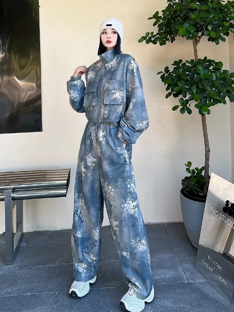 Moda feminina jaqueta de couro genuíno gola impressa pele carneiro hip hop casual casaco curto solto ajuste feminino jaquetas carga