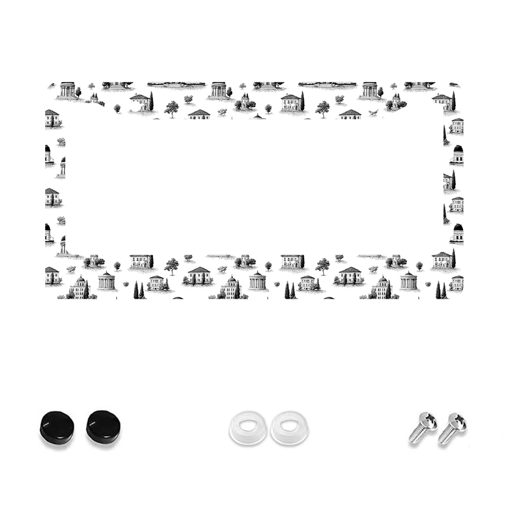 

1 шт. черно-белая рамка номерного знака с 2 отверстиями в винтажном стиле с рисунком дома, алюминиевый материал, 6x12 дюймов, с комплектом винтов, ретро-инфект