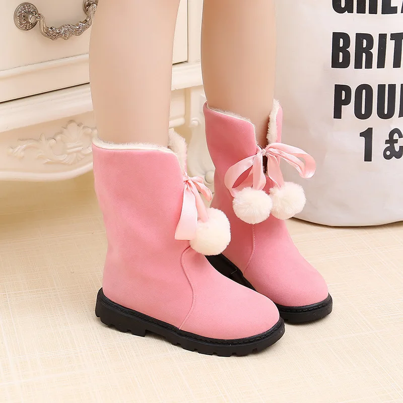 Autumn Winter Furry Lined Long Boots Girls Anti-Slip Warm Snow Boots Kids Soft-Soled Comfortable High-Top Boots Casual Children