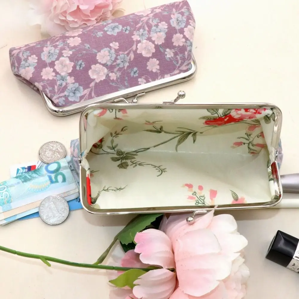 Printing Long Kiss Lock Wallet Hasp Korean Style Retro Flower Coin Purse Portable Card Storage Bag Money Clutch Bag Women