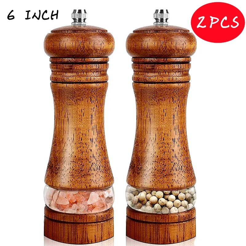 6 Inches Zout En Pepermolen Sets Pepermolen Handleiding Vers Gemalen Kruiden Fles Keramische Kern Massief Houten Pepermolen