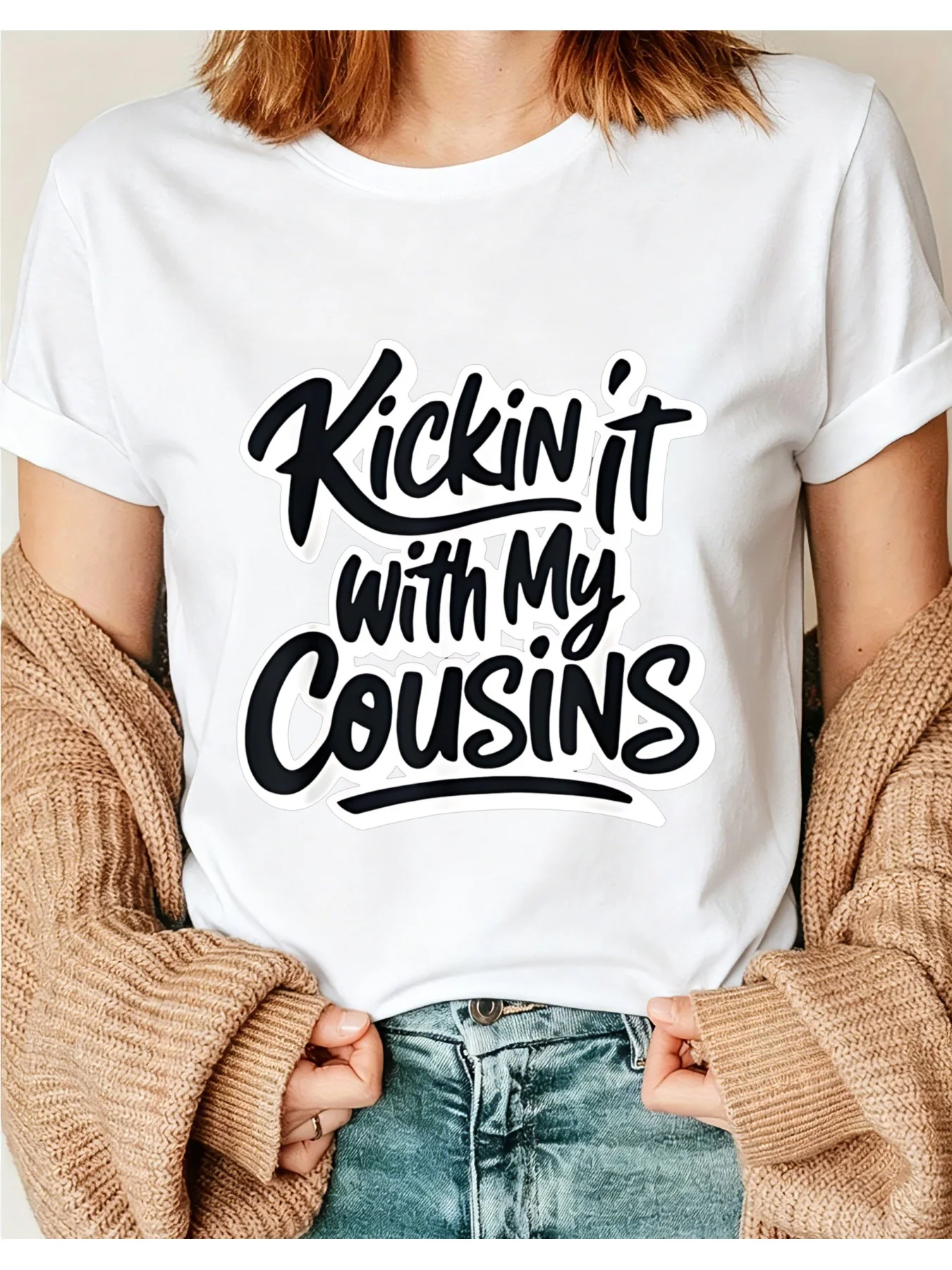 Casual Street Style Women's T-Shirt with the Print "Play with My Uncles," Perfect for Summer and Spring Wear, and Is the Ideal Gift for Family Outings and Family Gatherings. 01 Round Neck Short-Sleeved Top, Suitable for All Seasons, Casual and Versatile.