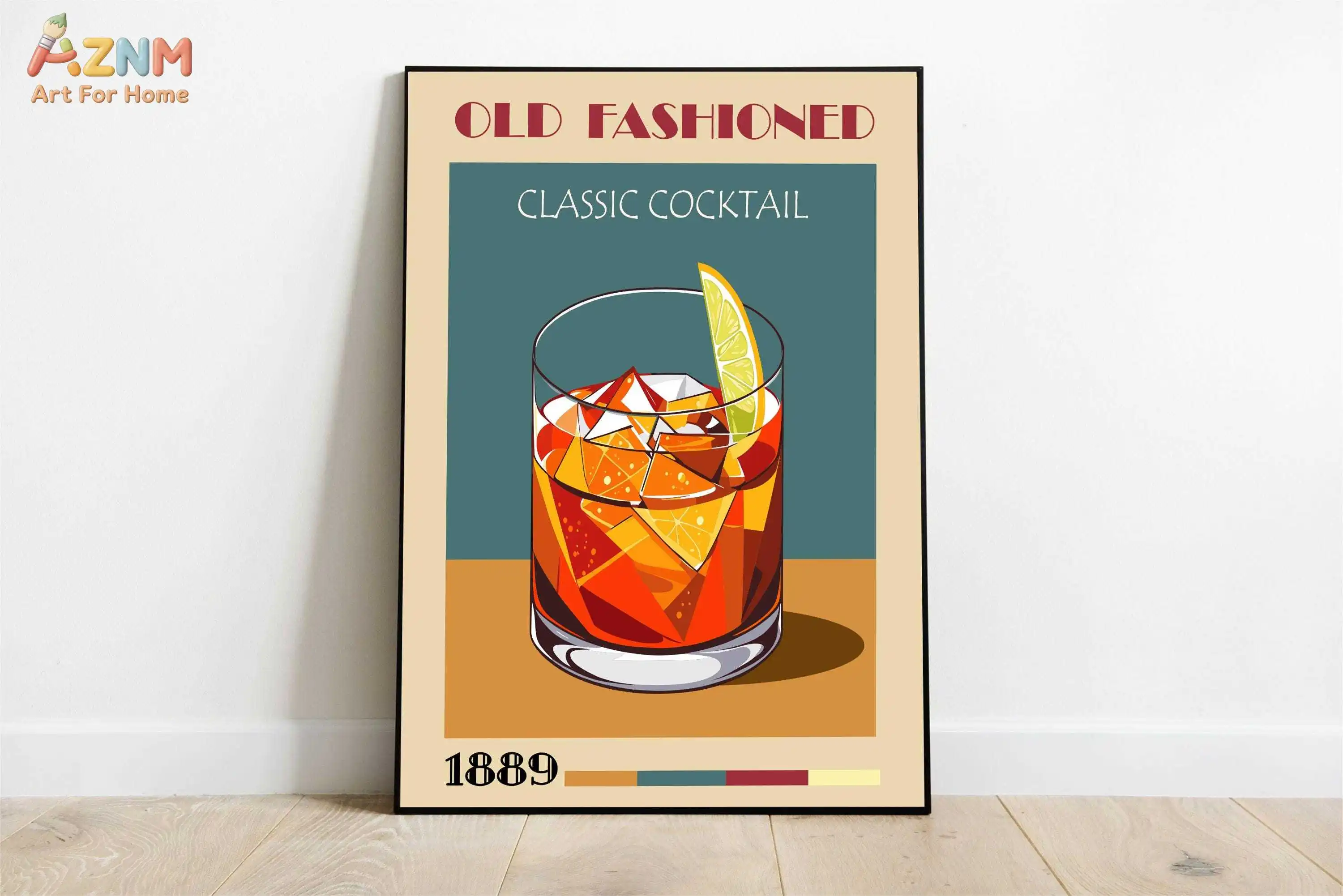 AZNM Retro Classic Cocktail Canvas Wall Art, Vintage Strawberry Daiquiri Print, Frameless Bar Recipe Drink Poster Canvas Paintin