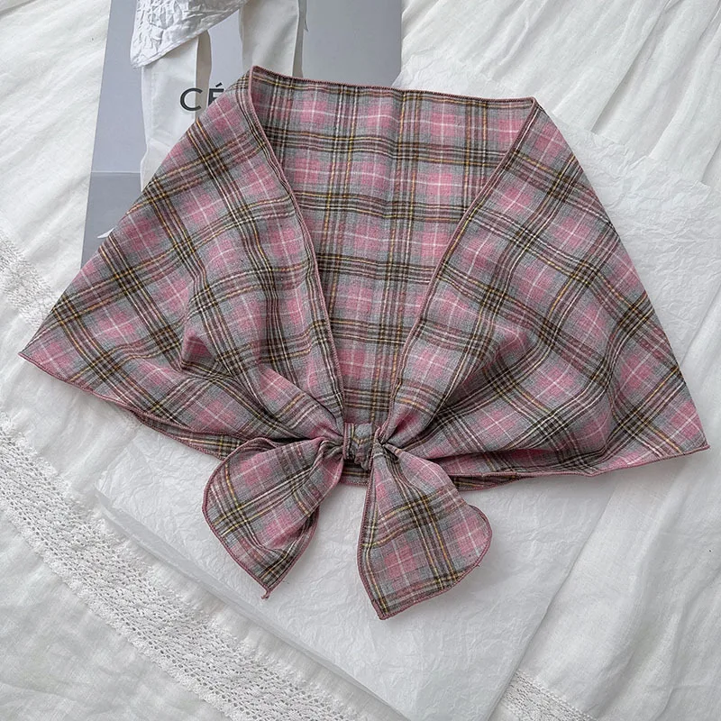 

New style cut-out oval cute scarf women, sweet college style plaid neck scarf, breathable cotton scarf, soft