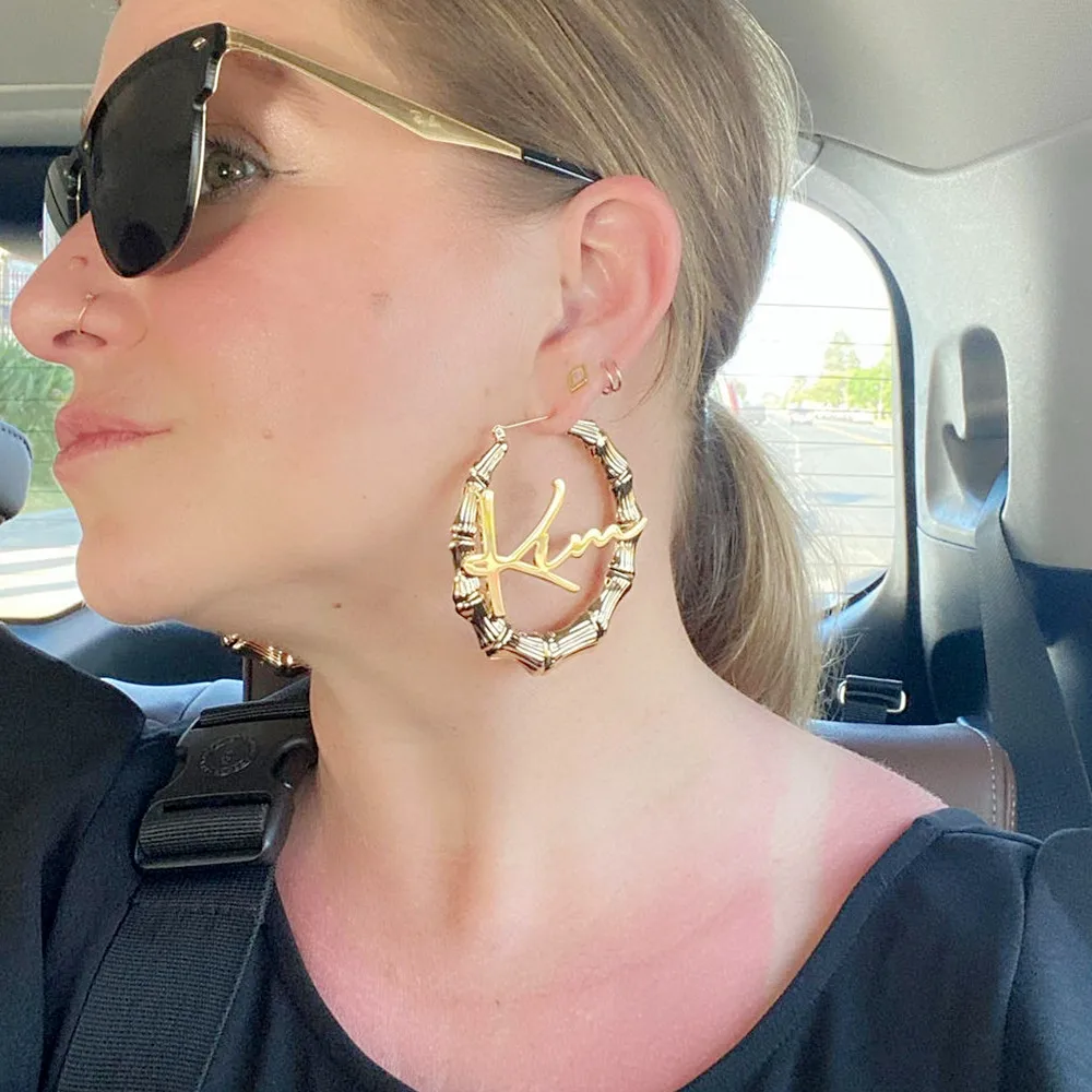 

Персонализированные ювелирные изделия, бамбуковые серьги-кольца на заказ для женщин, бамбуковые серьги-кольца из нержавеющей стали, подарок на день матери Aretes