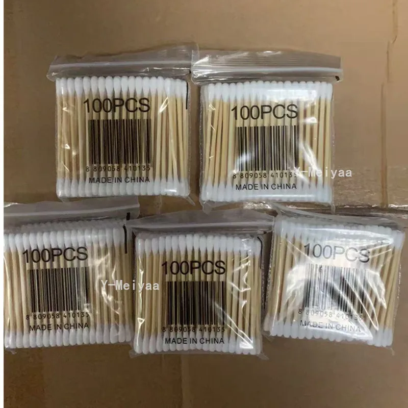 500 個無香料綿棒双頭木製スティックメイク落とし & クリーニング耳綿棒使い捨て