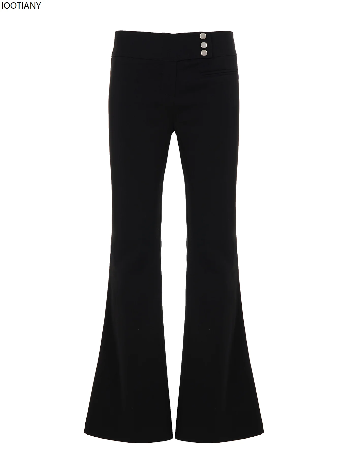 Low-rise Black Casual Pants Women's Button-down Slim Flare Pants Vintage 2000s Solid Harajuku Capri Pants Bootcut Trousers 2025