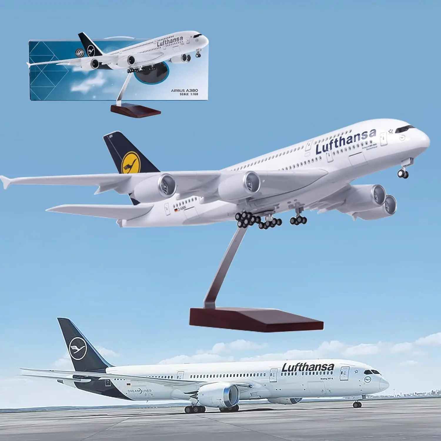 

1/160 Scale 46cm Airplane Model A380 Lufthansa Airways Aircraft Assemble With Light And Wheel Diecast Resin Plane For Collection