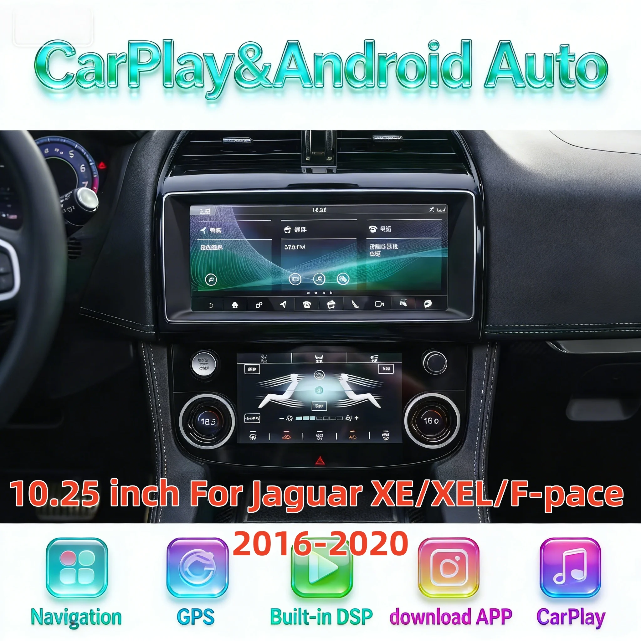 Carplay Inalámbrico con Android 13 para Jaguar XE/XEL/F-pace 2016-2020, Radio Multimedia con Navegación GPS, Pantalla Táctil HD, Estéreo para Auto