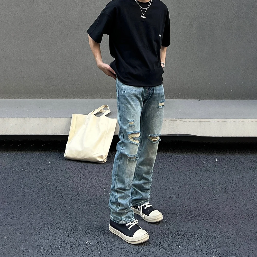 Ripped Jeans Men Summer Slim Streetwear Blue Casual Fashion Trousers Autumn Skinny Vintage Designer Fit Original Y2k Denim Pants