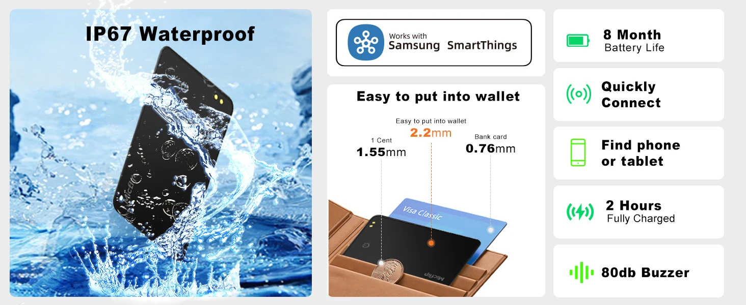 Micflip Bluetooth Wallet Tracker Card for Samsung Galaxy Smart Tag 2 Tracking Locator Item Finder Works with Samsung SmartThings