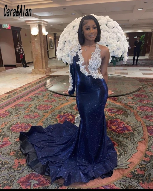 Navy Blue Prom Dress For Black Girl Sequin Birthday Women Mermaid Party Dresses 2023 Robes De Bal Evening Gowns AliExpress