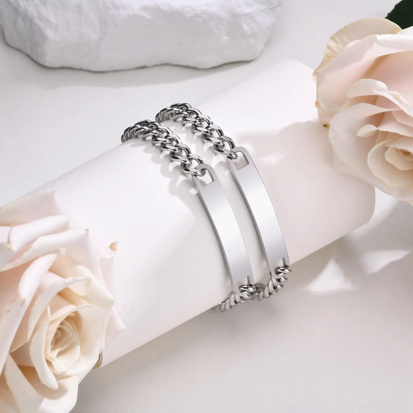 Vnox Free Custom Couple Bracelets for Men Women, Personalized Lovers Promise Keepsake Wedding Anniversary Gift Jewelry view 6