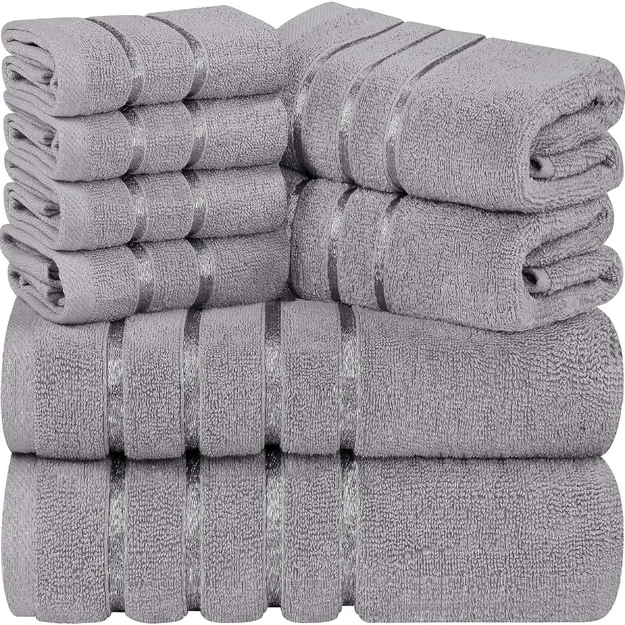 

8 Piece Luxury Towel Set for Bathroom: 2 Bath Towels 2 Hand Towels and 4 Wash Cloths Made from 600 GSM Ring Spun Cotton with Ab