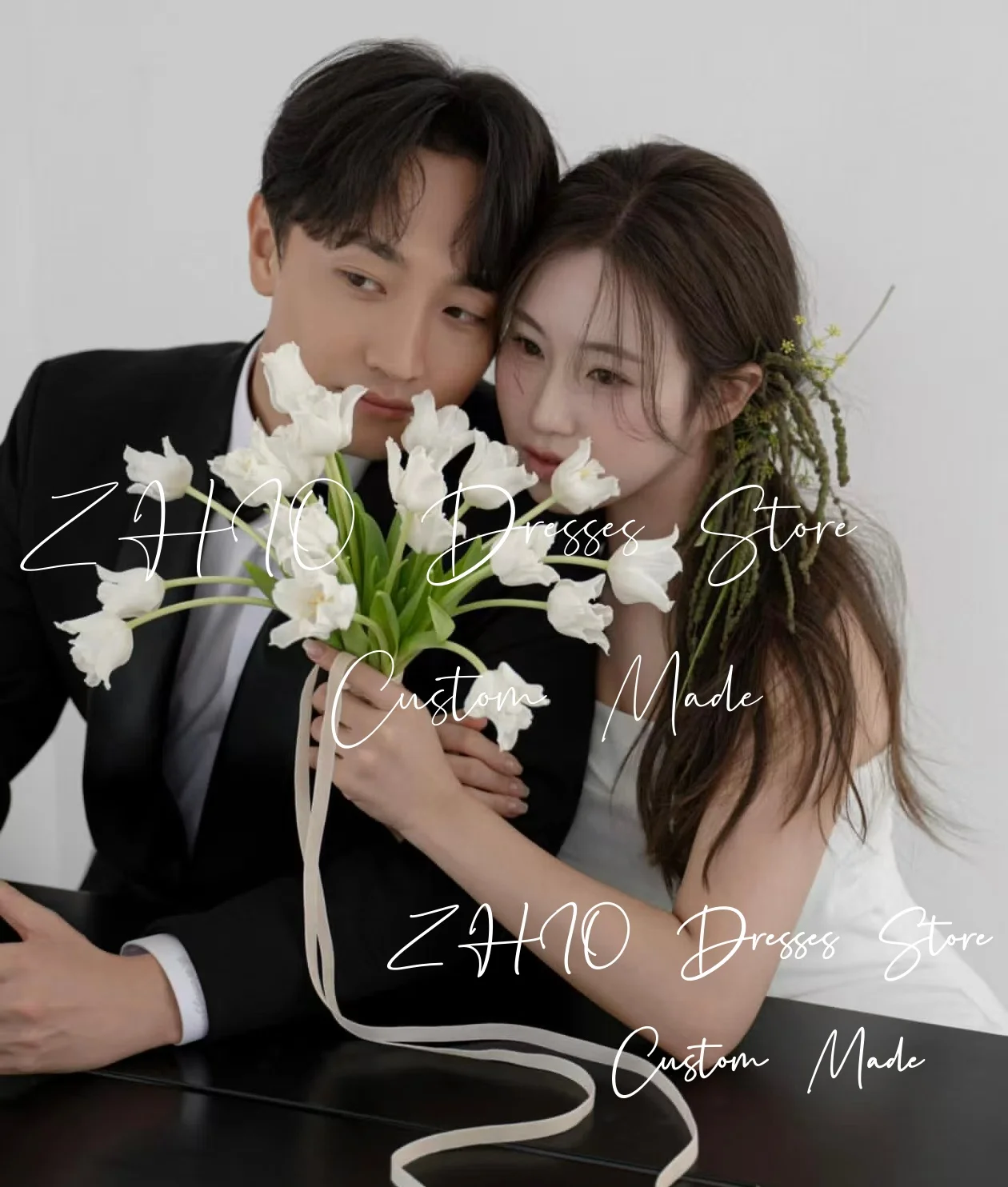 ชุดแต่งงานสีขาวเรียบง่ายแบบ ZHIO สายเดี่ยวทรงคอร์เซ็ท ทรงเอไลน์ ชายกระโปรงยาวแบบสวีปเทรน สไตล์เกาหลี สำหรับถ่ายภาพงานแต่งงานและงานเลี้ยงฉลอง สามารถสั่งตัดได้