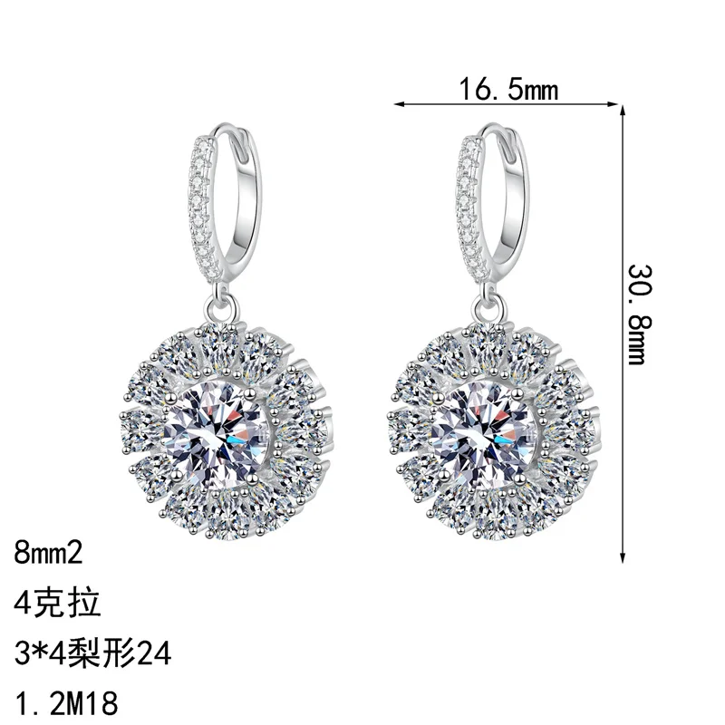 

ZFSILVER 925, серебряные муассанитовые серьги классического цвета D, висячие серьги с подсолнухом для подвесок, женские аксессуары, ювелирные изделия, подарок на вечеринку AZ1230-E