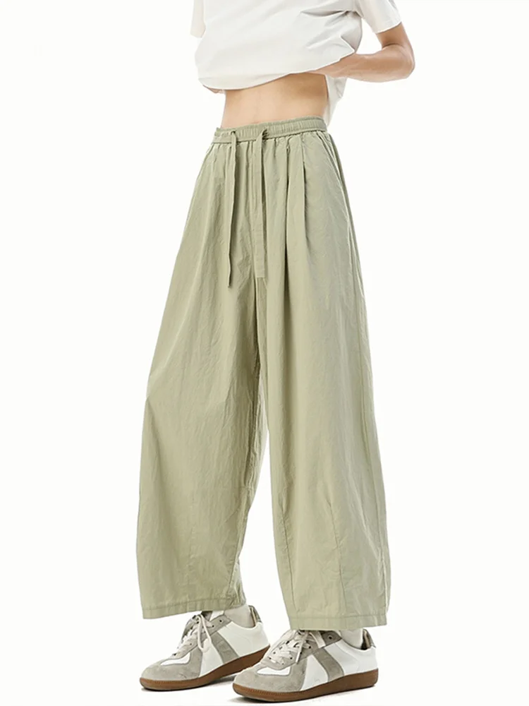 

American Khaki Folded Casual Pants Men's Trendy Brand Dra Straight Wide Leg Nine Points Pure Cotton Harem Summer
