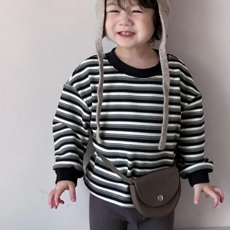 

2025 Autumn New Children Casual Sweatshirt Boys Girls Striped Tops Baby Long Sleeve Pullover Loose Kids Toddler Sweatshirt