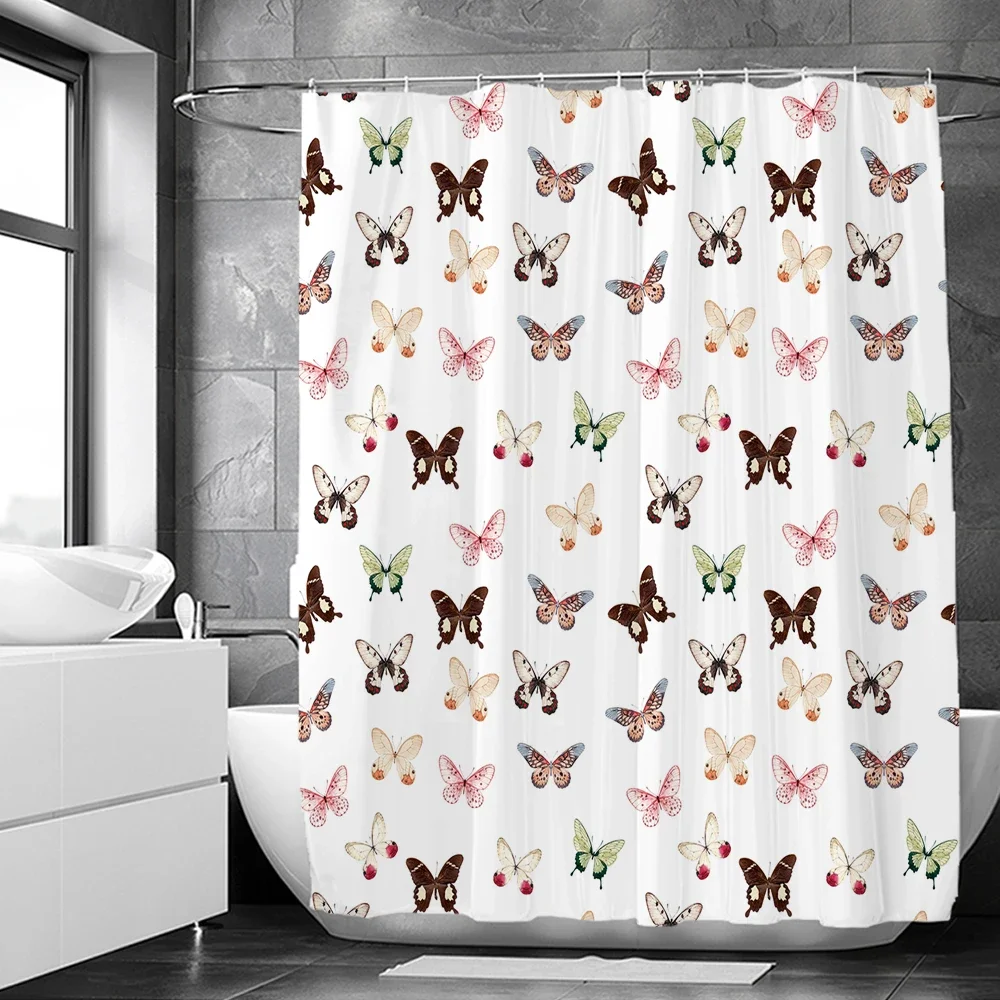 Elegant Flowers Shower Curtain 180x180cm Floral Shower Curtain Polyester Bath Curtain Bathroom Decor Machine Washable With Hooks