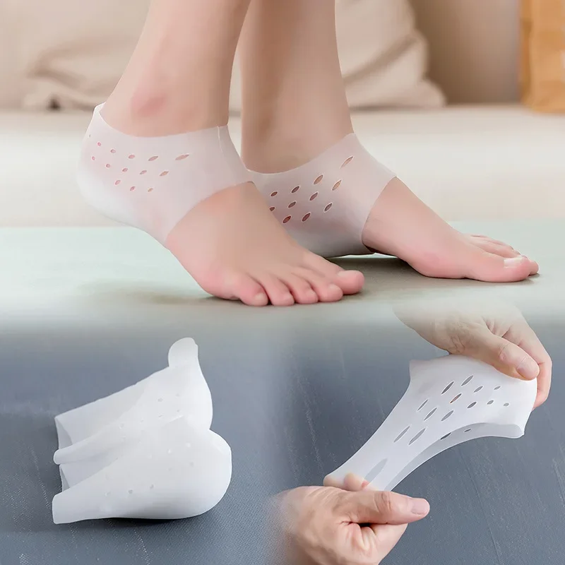 Invisible Height Increase Silicone Socks Gel Heel Pads Orthopedic Arch Support Heel Cushion Insoles Foot Massage Pad Unisex