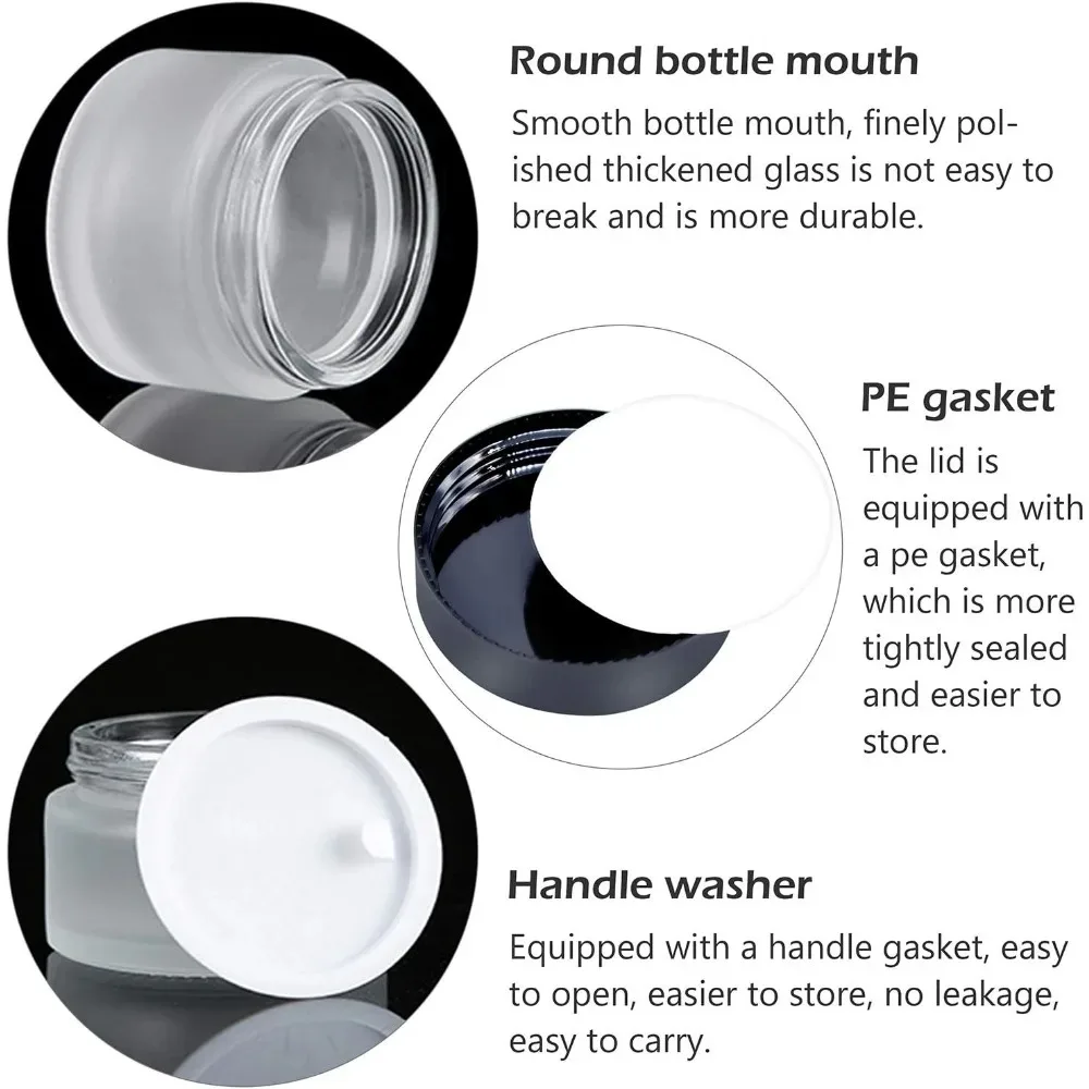 10 Stück 5/10/15/20/30/50/60/100g Leere Gläser Runde Glasbehälter mit Schwarzen und Weißen Deckeln Kosmetikbehälter Geeignet für Proben, Creme, Puder – Detail 2