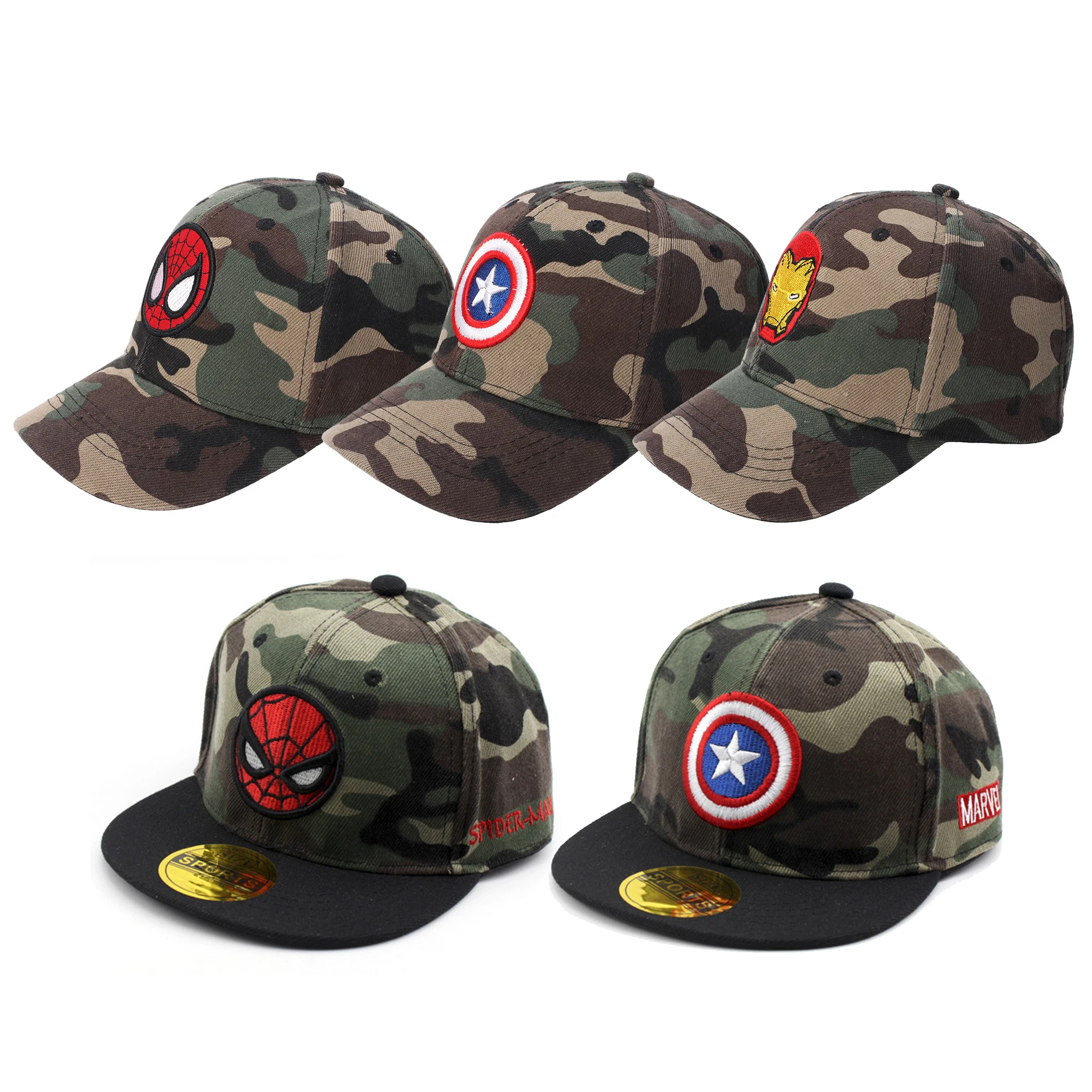 MINISO Anime Cartoon Marvel Spider Man Captain America Iron Man Children Baseball Cap 2-7 Years Boys Girls Hip Hop Sunshade Hat