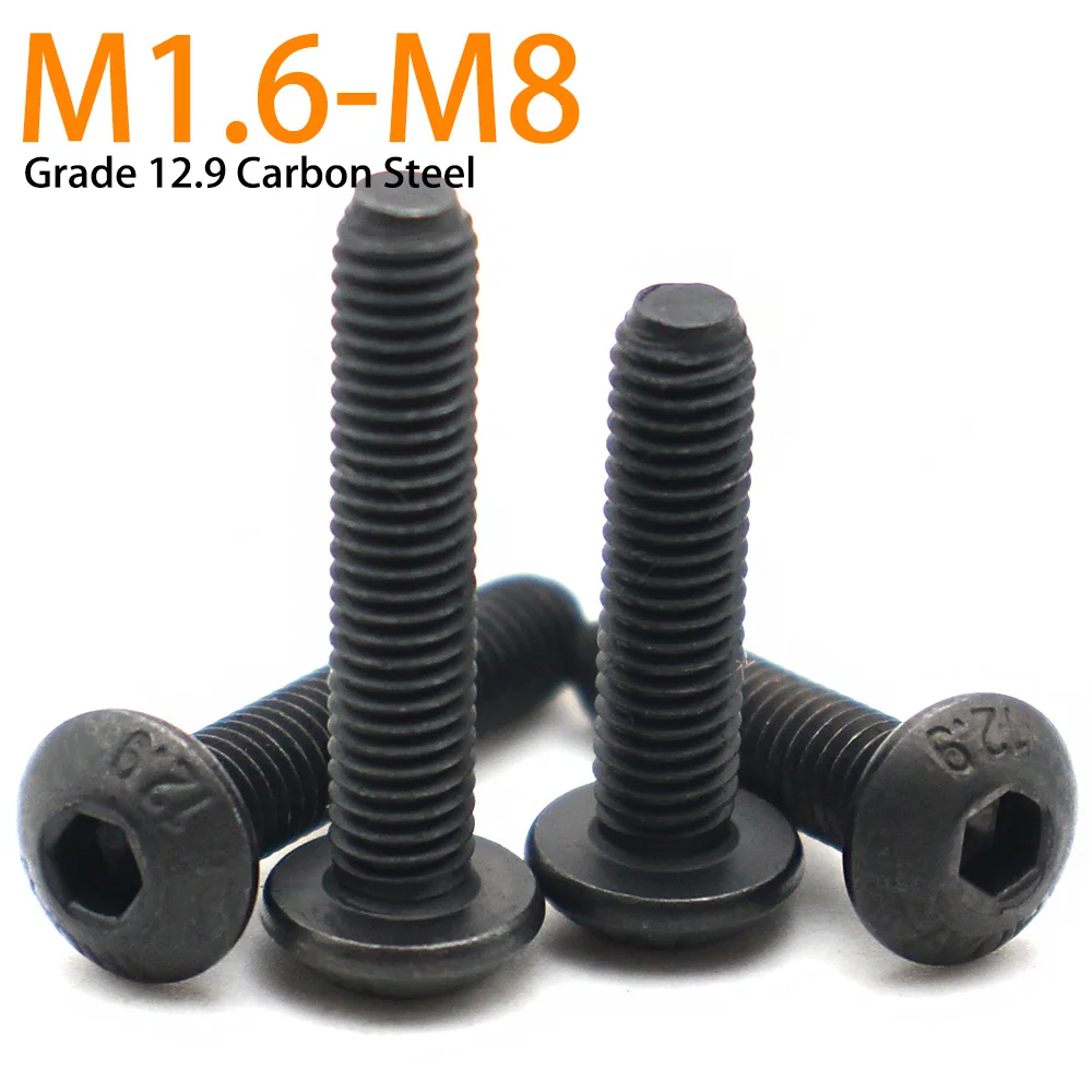 M1.6 M2 M2.5 M3 M4 M5 M6 M8 Grade12.9 Black Steel Hex Knob Hexagon Socket Round Button Head Screw 100/50/20/10/5Pcs  L=3-100mm