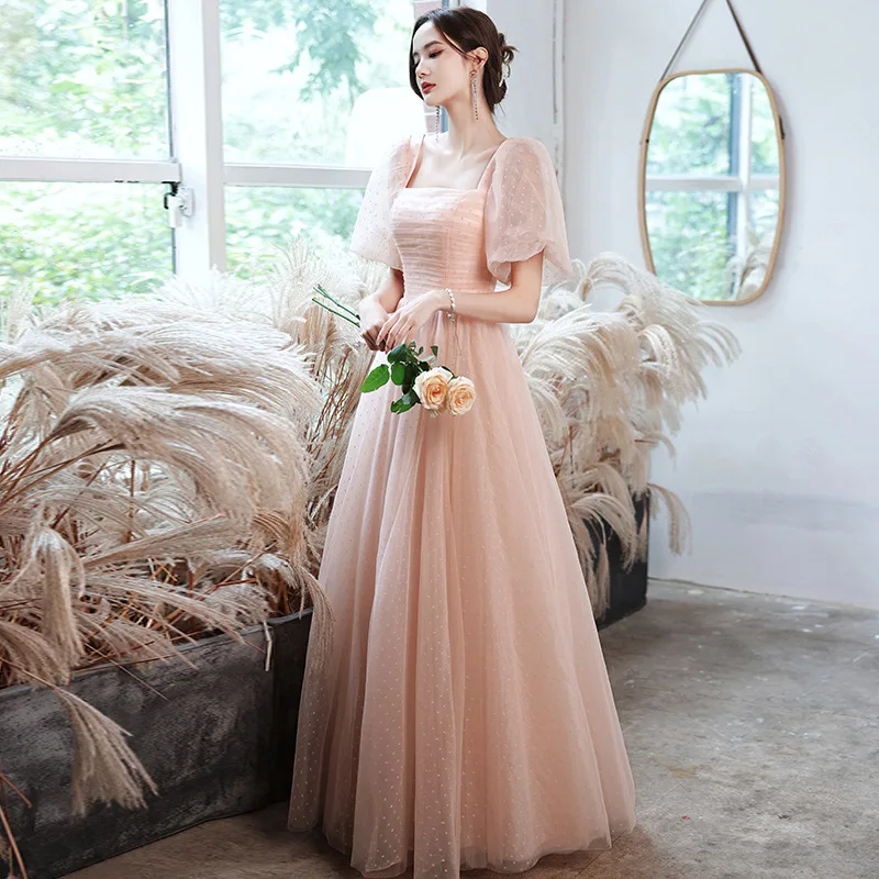 Women Evening Party Dress Puffy Short Sleeve French Style Square Neck Dresses Young Girls School Graduation Ball Gown Tulle