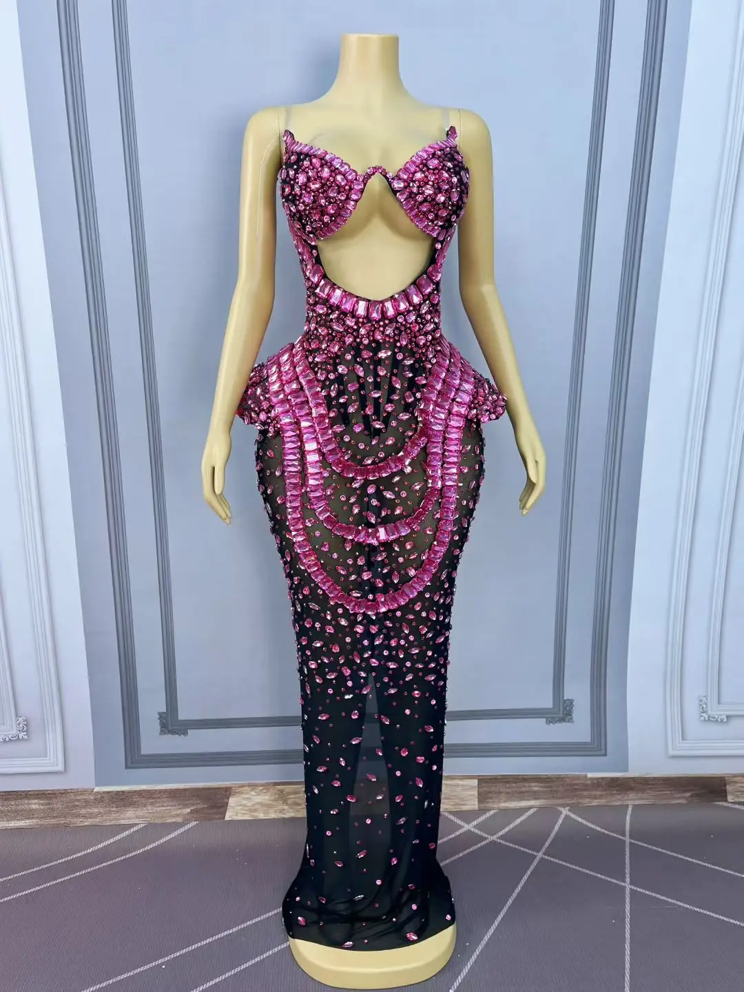 Meihongguan فستان سهرة فاخر دبي متألق حجر الراين مثير جوفاء شاش شفاف فستان عيد ميلاد كوكتيل رداء حفلات