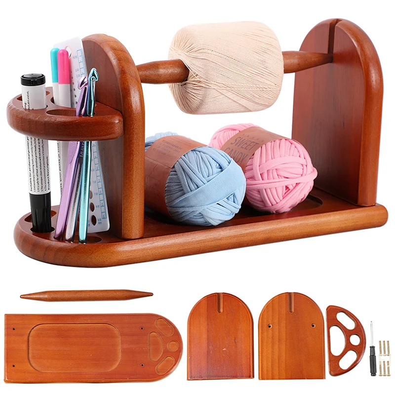 

[YU]Wooden Yarn Holder Spinning Knitting Tools Crochet Yarn Holder Rotating Thread Spool Wool Ball Winder Rotation Spinner