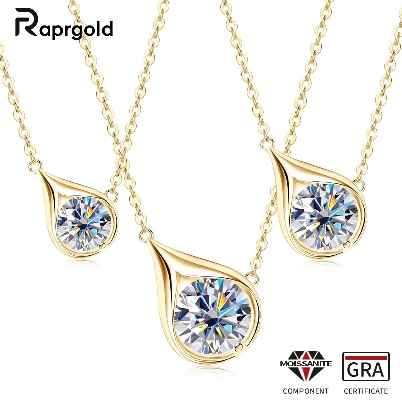 

RAPRGOLD GRA Certified 1-3CT Round Moissanite Waterdrop Pendant Necklaces for Women S925 Sterling Silver Wedding Jewelry Gifts