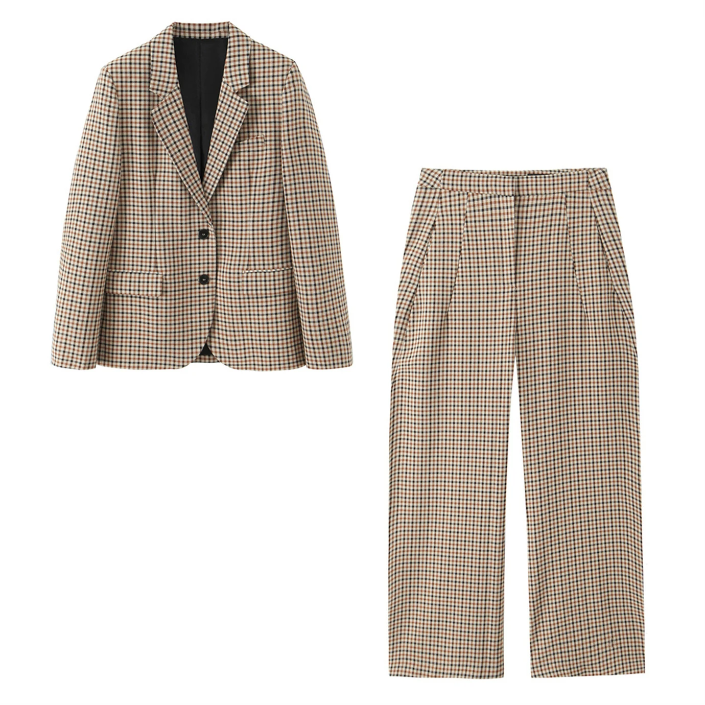 

Women's new suit trousers suits plaid straight-tailed suits and plaid high-waisted wide-leg pants make you look slim and tall
