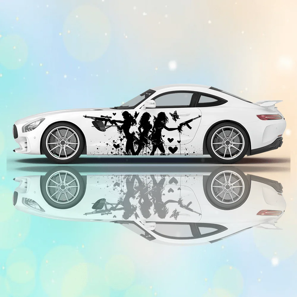 Black Woman Sexy Back Silhouette Print Car Side Sticker Decor Protect,Waterproof Self-adhesive Decal Auto Accessories Wrap Cover