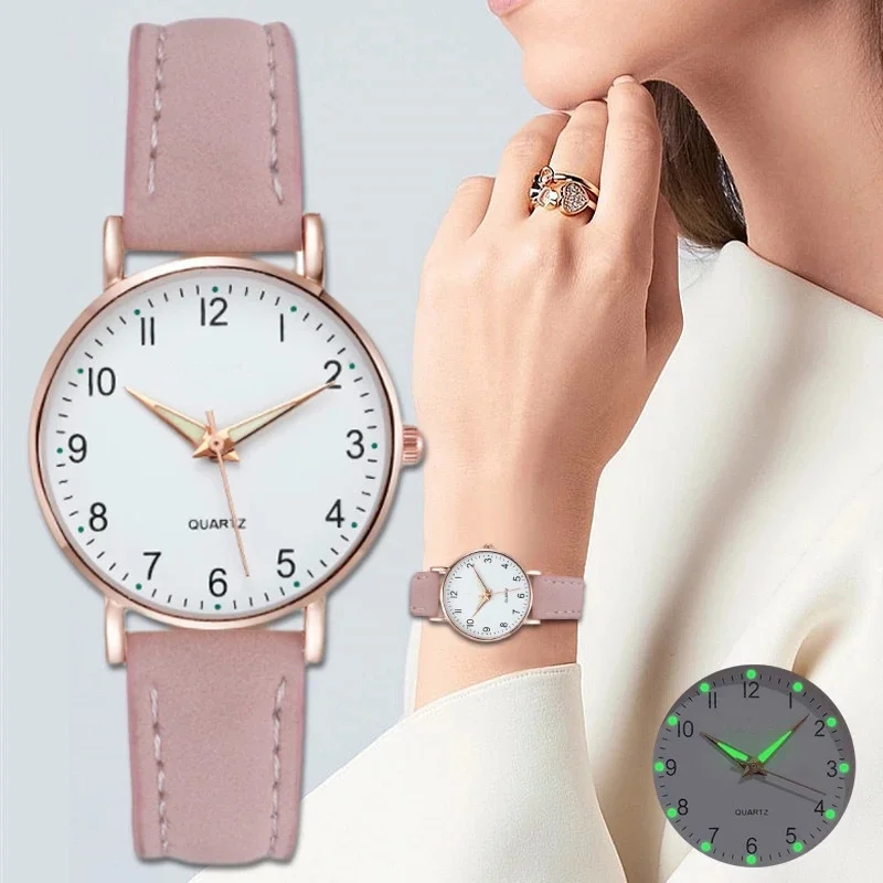 Mode Lässig Einfache Digitale Retro Matt Leder Kleine Frische mit Leuchtende Uhr Damen Quarzuhr Luxus Uhr Frauen