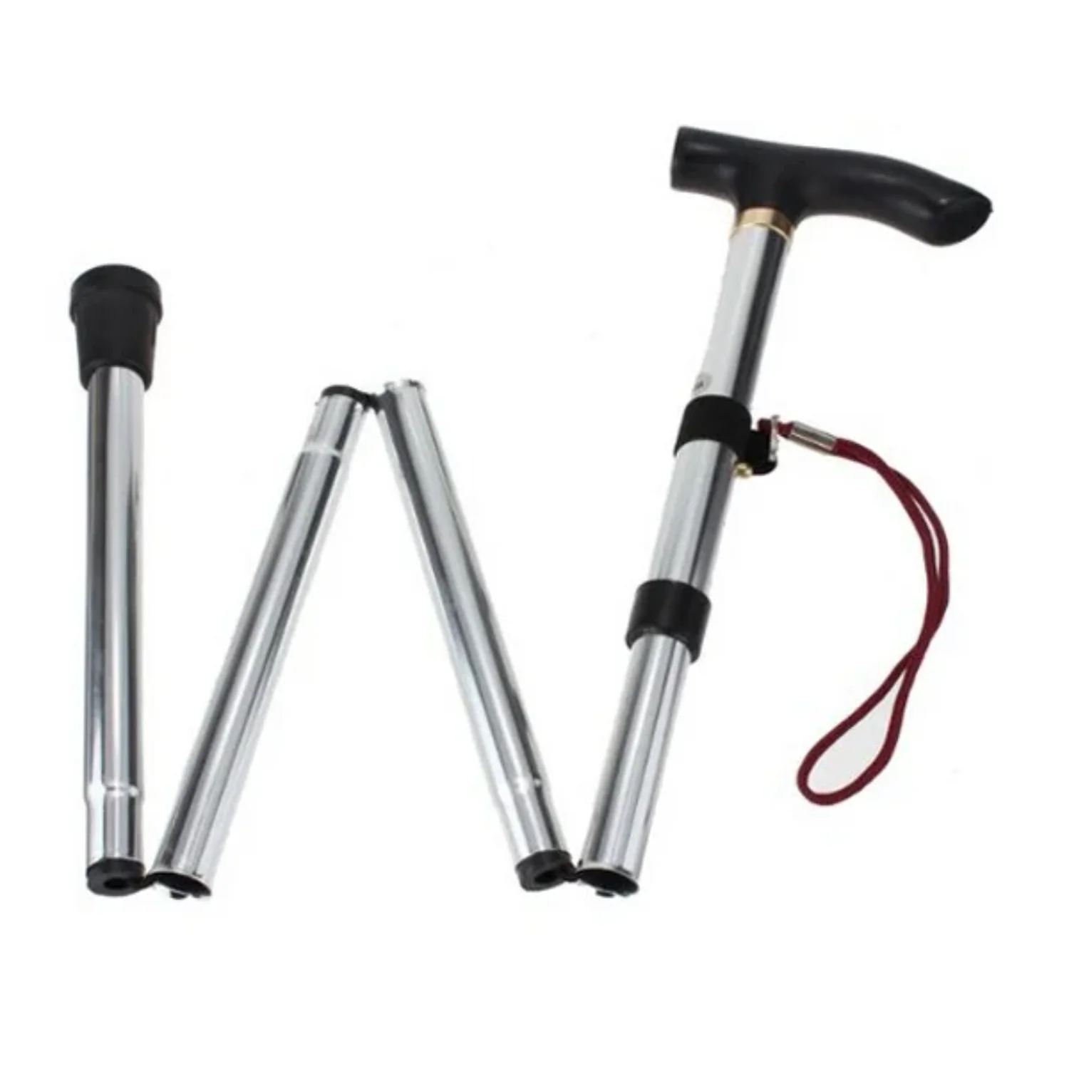 Non-slip Adjustable Height Aluminum Alloy Folding Walking Stick Cane Travel Crutch Alpenstock 85-95cm