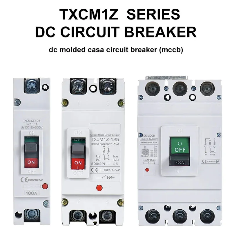 

TXCM1Z PV DC Molded Case Circuit Breaker 1P 2P 3P 4Poles Solar Protector 100A 160A 200A 250A 400A 630A PV MCCB 500V 750V 1000V