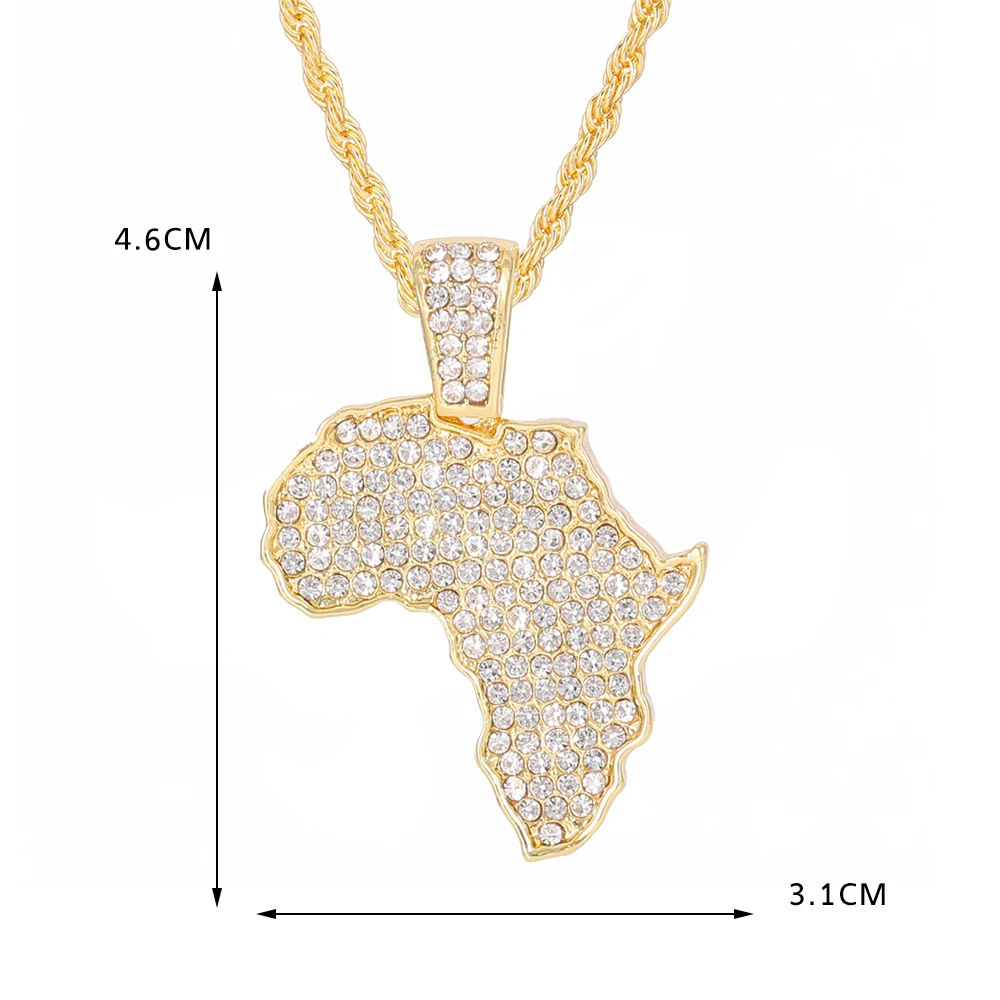 Popular Hip Hop Jesus Pendant Necklace For Men Iced Out Chain Gold Color Rhinestone Chain Women Map Of Africa Necklace Jewellery