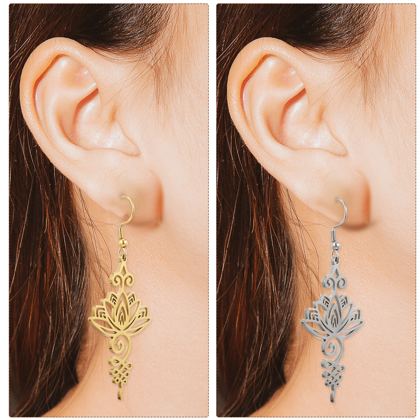 

2 Pairs Flower Statement Earrings for Teen Unique Shaped Cute Dangle Dangly Women 304 Stainless Steel Multi-style Drop