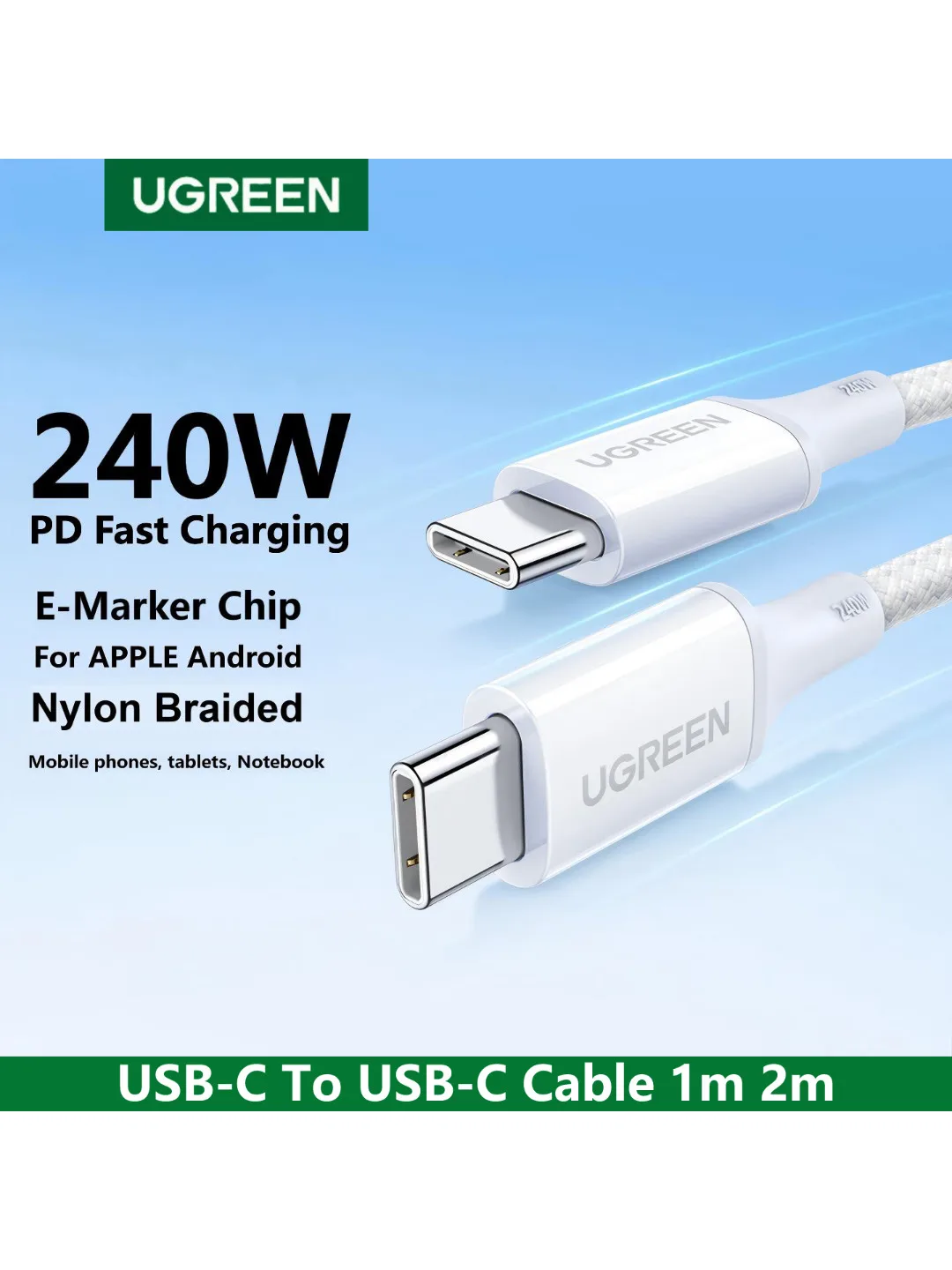 UGREEN – kabel USB typu C – typu C, 240 W, 100 W, PD 3.1, szybka ładowarka do urządzeń APPLE iPhone, iPad, Macbook, Samsung, Android, laptopów. — zdjęcie produktu 7