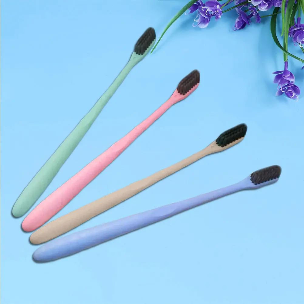 4Pcs Bamboo Charcoal Toothbrush Set Bristles Superfine Soft for Sensitive Gums Travel Friendly Eco Friendly Biodegradable