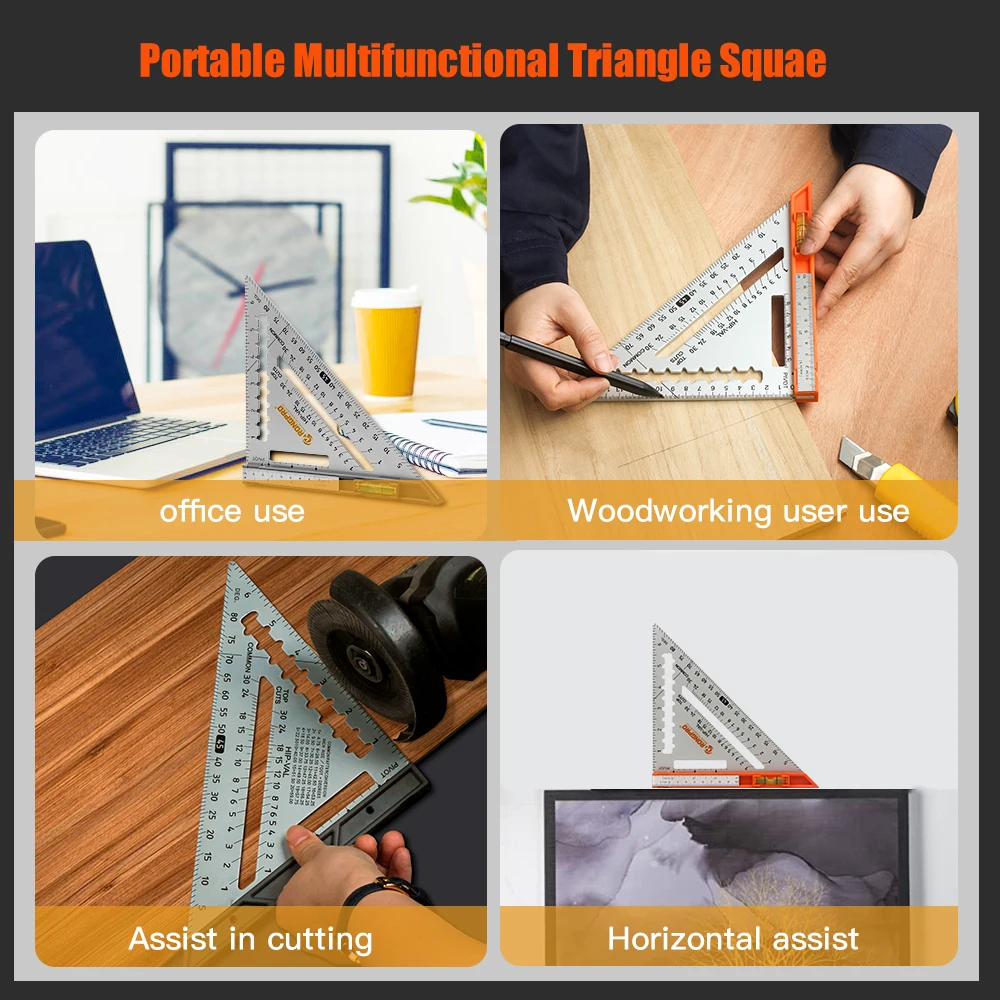 Rongpro Multi-function Square Belt Horizontal Woodworking 7in  Triangle Ruler Drafting Tool Diy Carpentry Depth Measurement